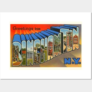 Greetings from Binghamton New York - Vintage Large Letter Postcard Posters and Art